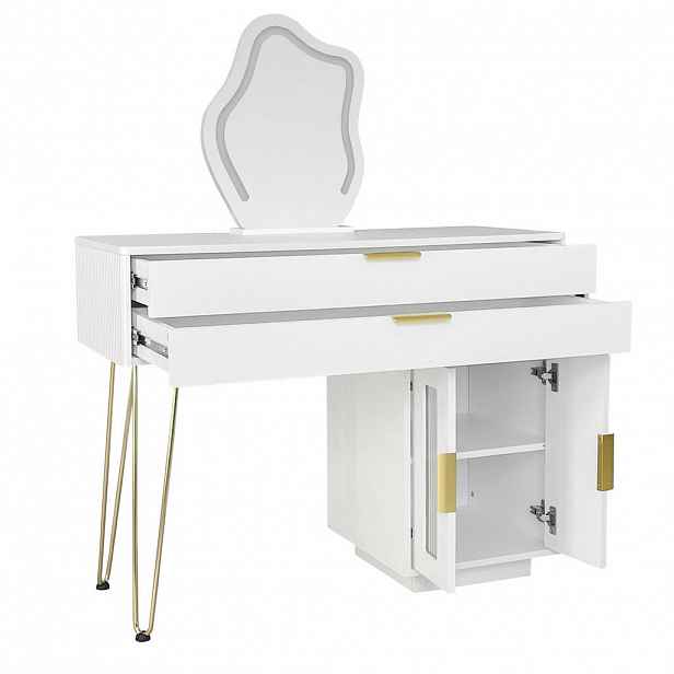 STILVORA TOALETNÍ STOLEK v bílé barvě se sadou zrcadla LED, výsuvnou deskou a moderním designem do ložnice 100x40x78 cm