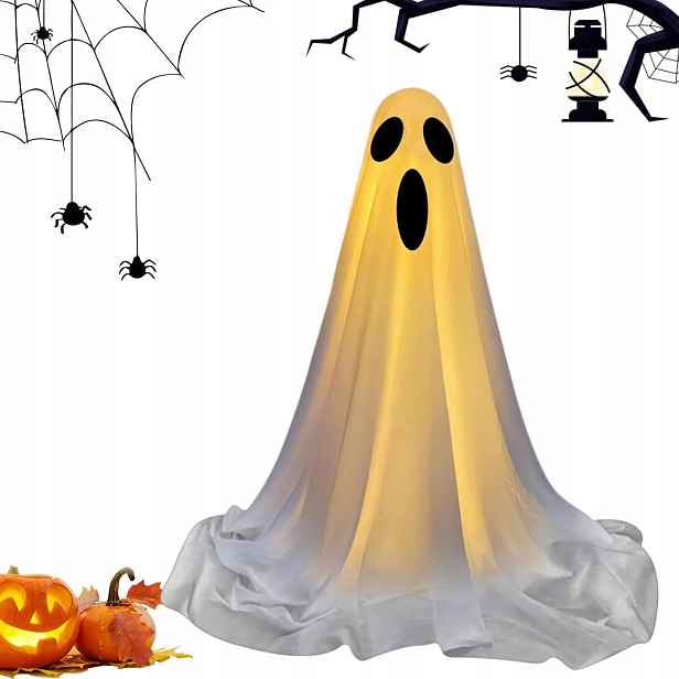 Stojící Strašidelný Duch Svítící Halloweenská dekorace 85 cm Bílá