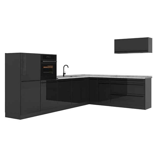 Vicco ROHOVÁ KUCHYŇ R-Line, Antracitový vysoký lesk/Antracit, 327 x cm pracovná doska Mramor