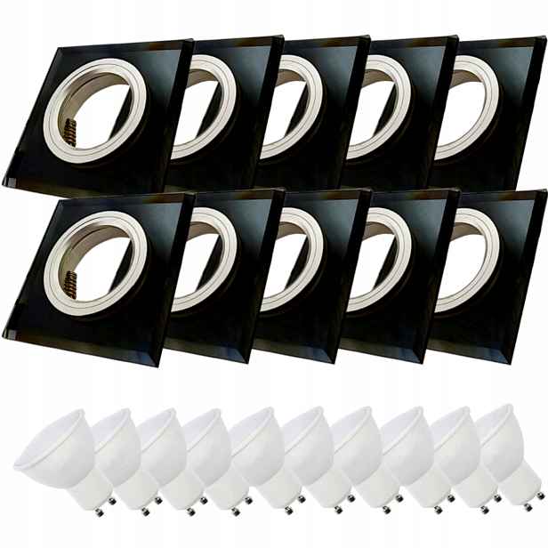10x Černá Stropní Lampa Halogenová Objímka Sklo Led Žárovky 5W