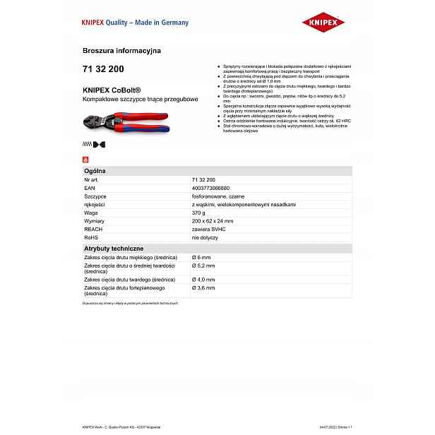Kompaktní Kloubové Štípací Kleště Cobolt 200 MM Kn 71 32 200