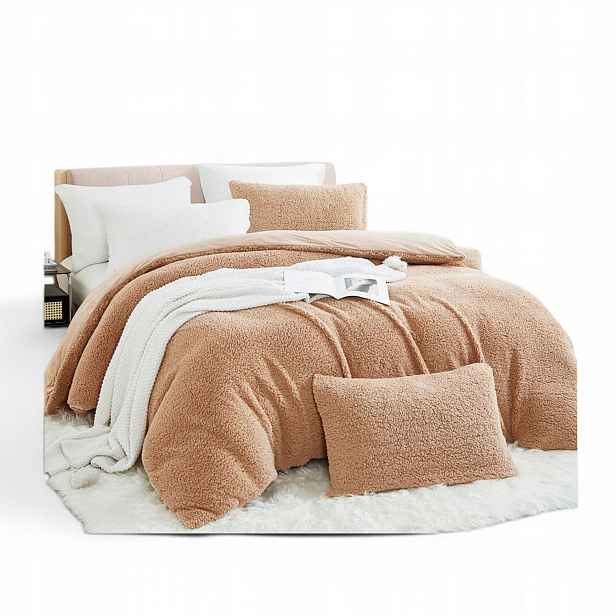 Nadýchané Povlečení Zimní 200x220 Sherpa Beránek 2x80x80 Karamelové