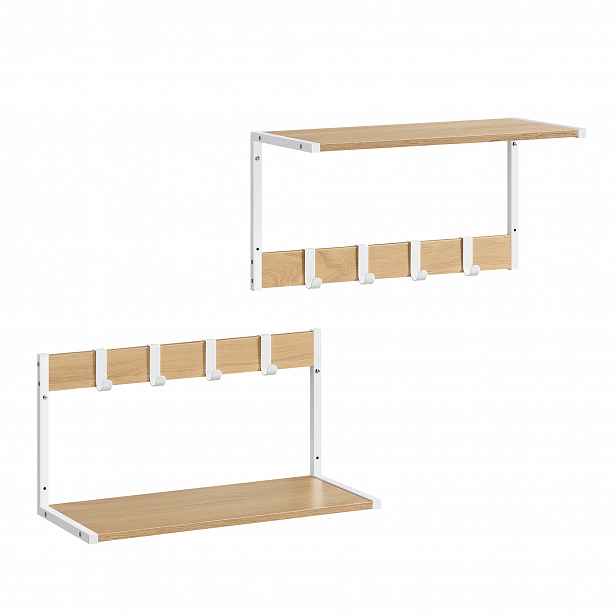 Nástěnná police s háčky VELORY sada 2 ks 50x24,2 cm, bílá/dub sonoma