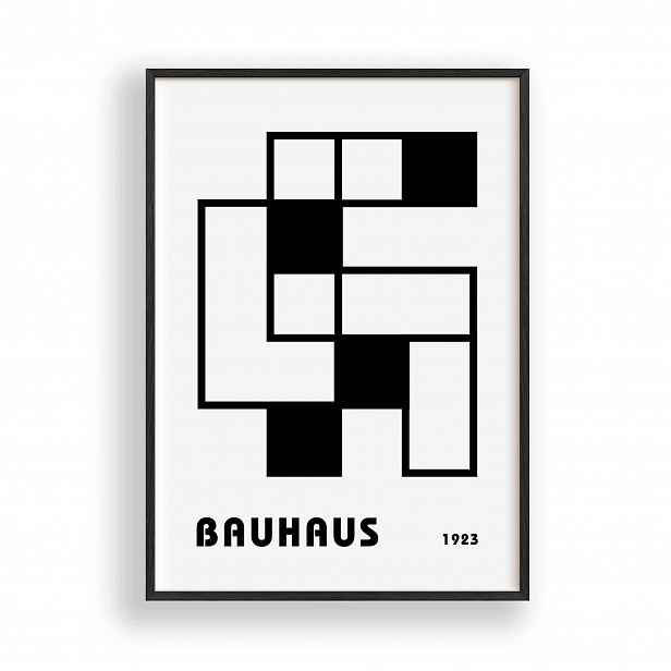 Obraz Bauhaus Abstrakce Černobílá Plakát Rámeček Dřevěný Černý 30x42 cm