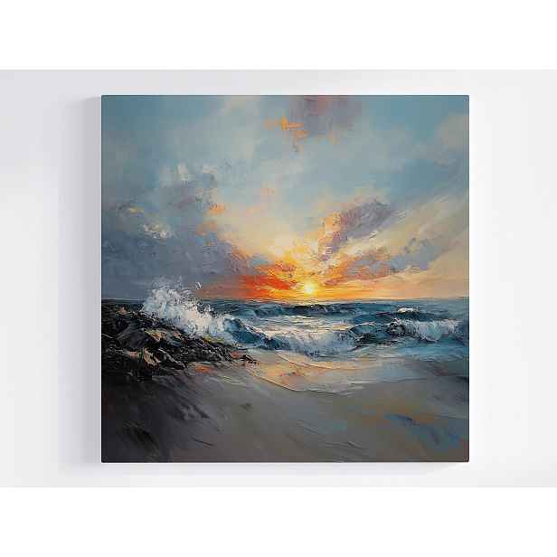Obraz Na Plátně Canvas Pohled Na Moře Vlny Pláž Slunce Západ Večer 50x50