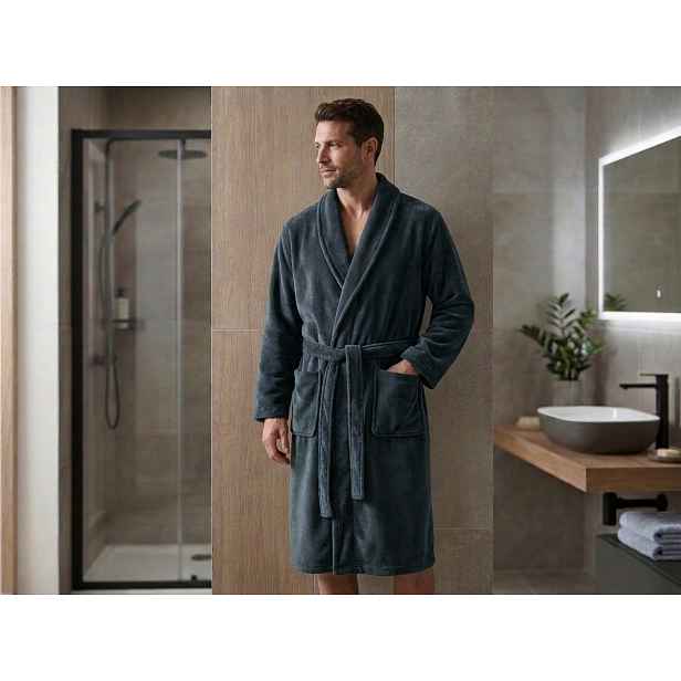 Pánský mikroplyšový župan VELVET TOUCH, tmavě šedý