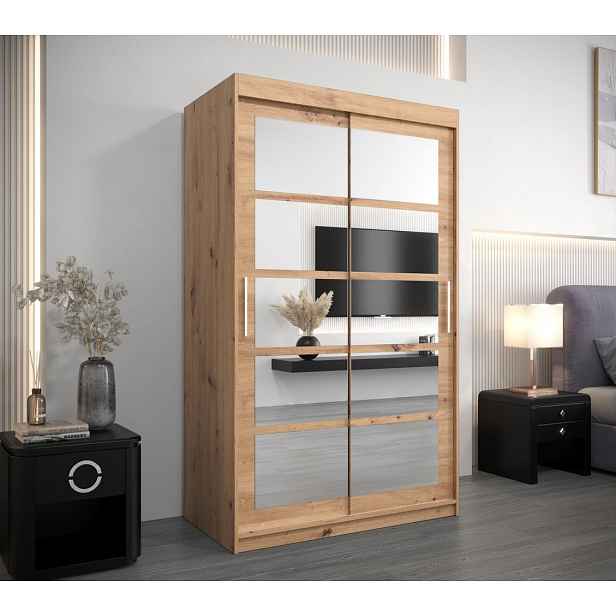 Šatní skříň se zrcadly ANABEL - šířka 120 cm, dub artisan