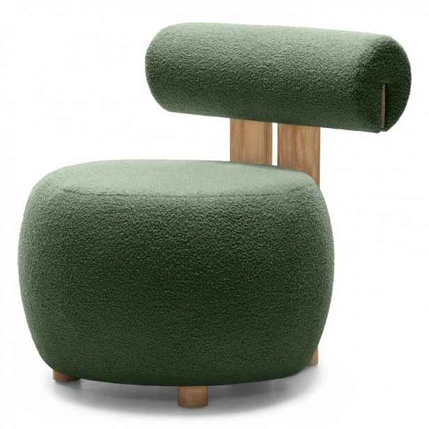 Tmavě zelené designové křeslo HANNA, dub