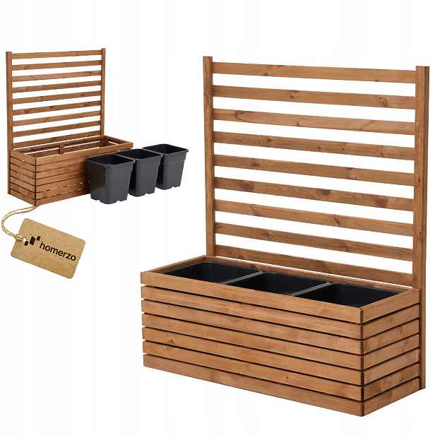 Zahradní květináč dřevěný s mřížkou pergola 112 cm, vložka 3x18 l, hnědá barva