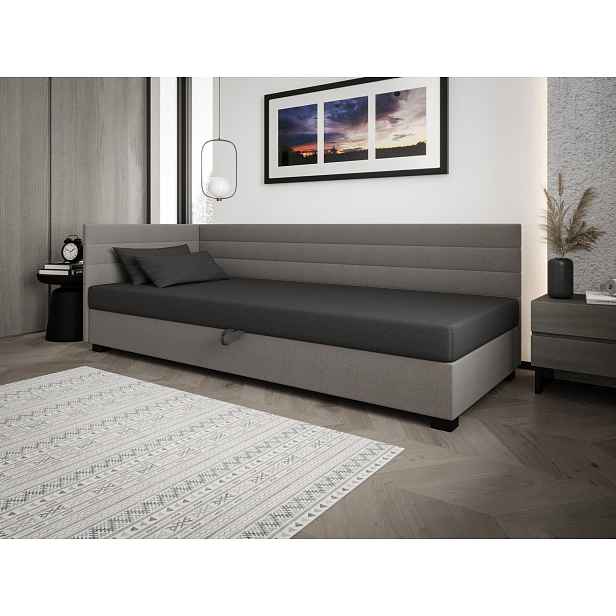 Čalouněná postel 120x195 KASANDRA PLUS 1 s úložným prostorem - šedá / světle šedá