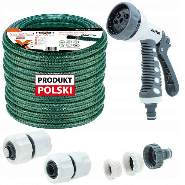 Hadice 1/2" 100 M 3 Vrstvá Spojky Pistole Polský