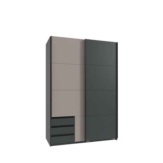luma-home SKŘÍŇ S VZDUŠNÝMI DVEŘMI, 135 × 65 × 198 cm (Š×H×V), šatní skříň s viditelnými zásuvkami v grafitové barvě, 1x dveře v pískově šedé barvě /