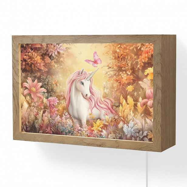 OnlyWow NÁSTĚNNÁ LAMPA Jednorožec - Květiny - Motýl - Růžová 30x20 cm