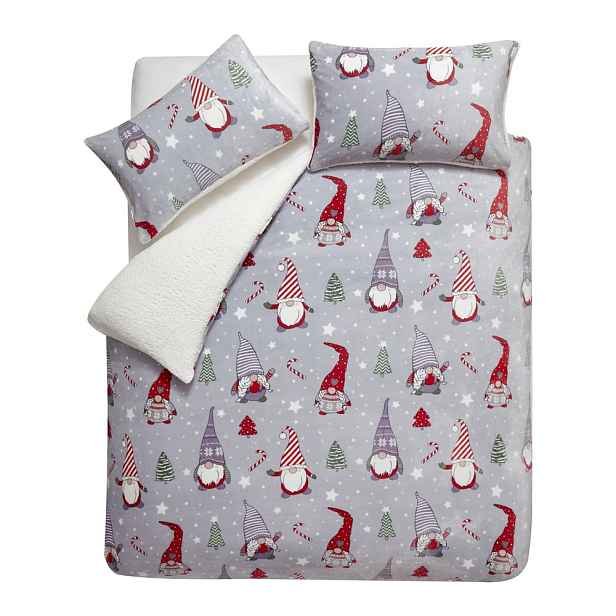 Šedé povlečení na dvoulůžko/prodloužené z mikroplyše 230x220 cm Festive Gnomes – Catherine Lansfield
