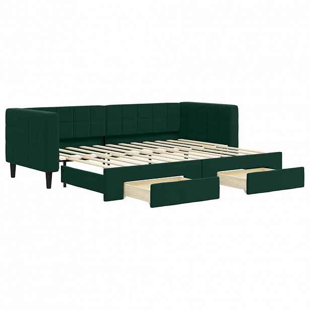 vidaXL Válenda s přistýlkou a zásuvkami tmavě zelená 80 x 200 cm samet
