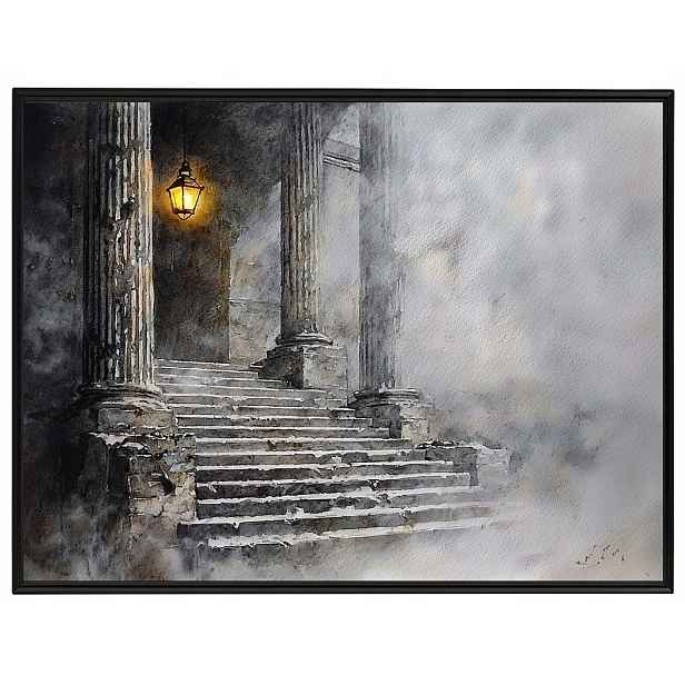 Plakát Rámeček Hliníkový Dům Dvůr Schody Dveře Mlha Tajemství Horor 80x60
