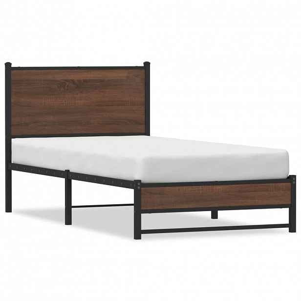 vidaXL Kovový rám postele bez matrace hnědý dub 90 x 190 cm
