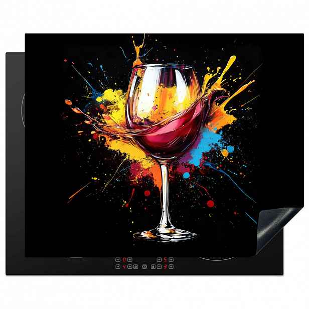 MuchoWow KRYT NA INDUKČNÍ DESKU Víno - sklo - graffiti - nápoj - červená - barva 65x52 cm