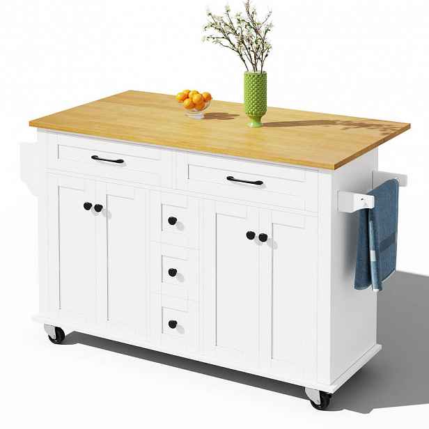 SHOPENTRA KUCHYŇSKÝ ostrůvek 120x65 cm se skládací deskou, 5 zásuvkami a kolečky