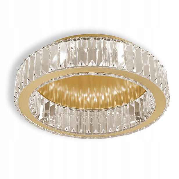 Stropní Svítidlo Křišťálová lampa Sklo 40 cm Zlatý kartáčovaný ryhovaný prsten