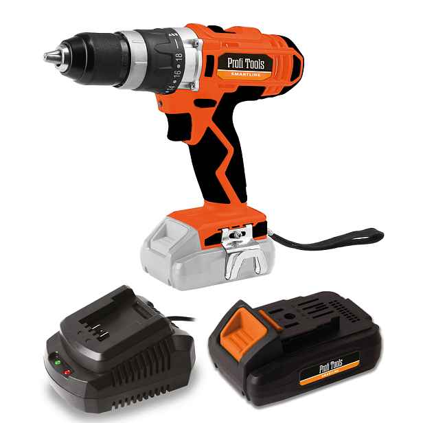 Profi Tools AKU příklepová vrtačka J0Z-KT04-18 + AKU baterie 20V 2Ah + Rychlonabíječka AKU baterií