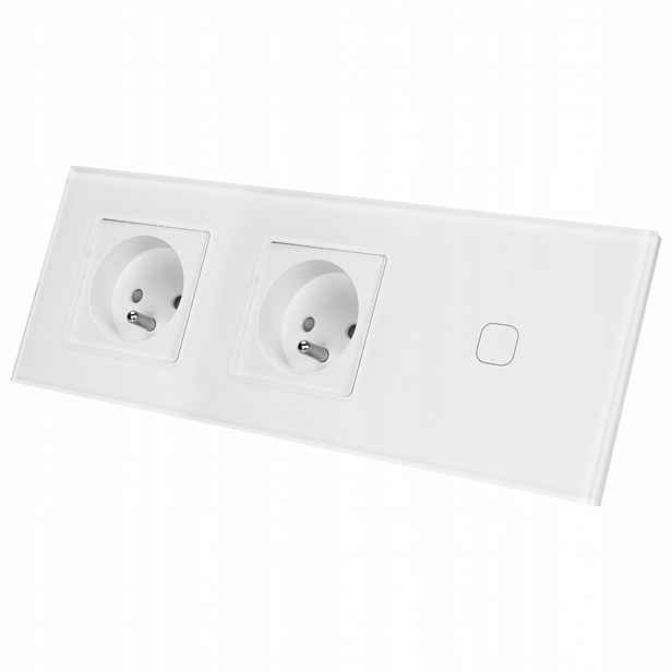 Elektrická Zásuvka Dvojité uzemnění Bílý dotykový spínač ze skla