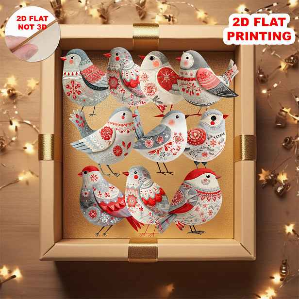 TEMU 2D Ploché, 2D Ploché - 10ks Dřevěné Ozdoby Patchwork Pták - Elegantní Dekorace Lidového Umění pro Domov, Kancelář a Velikonoční Párty, Figurky