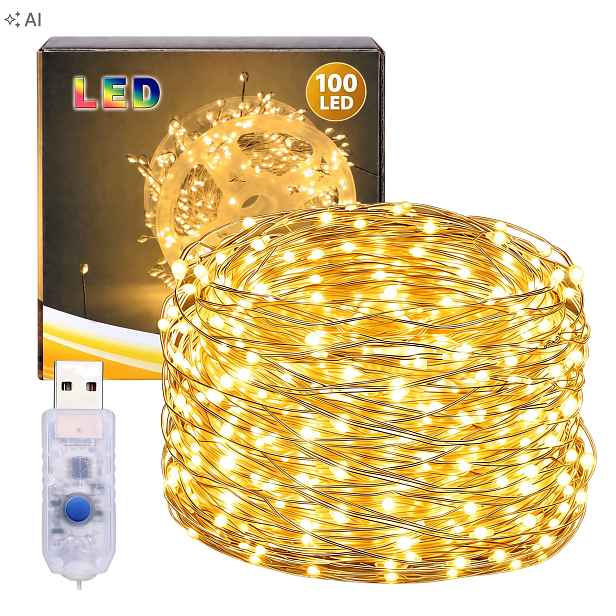 4 ks Led lampy na drátku Usb 100 Led 3 m Vánoční Osvětlení Na Stromeček na drátku Cie