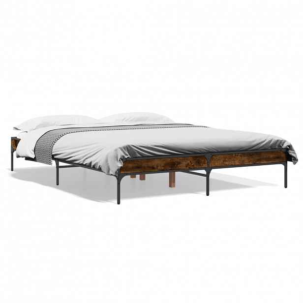 vidaXL Rám postele kouřový dub 150 x 200 cm kompozitní dřevo a kov