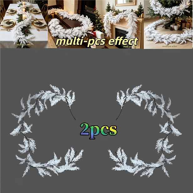 TEMU 2ks Umělý Ratán ve Stylu Severské Bílé Borovice - Měkké a Husté , Realistický Design Bílého Listoví, Ideální Svazek Dekorace pro Svátky,