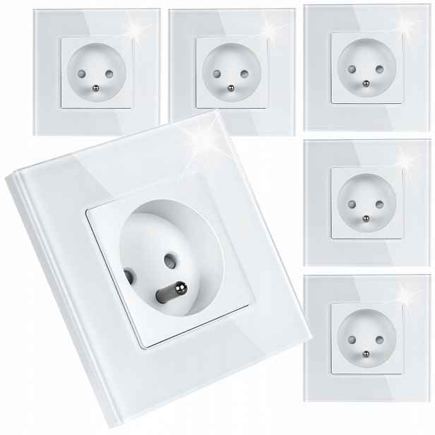 6x Skleněná Jednotlivá Elektrická Zásuvka Kontakt S Uzemněním Bílá