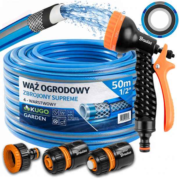 Hadice 1/2" 50 m 4 Vrstvy Supreme Gun Spojky Set Bradas