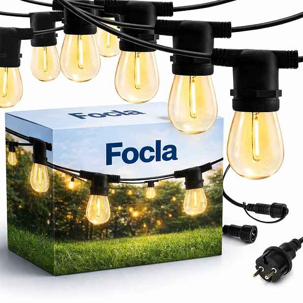 Zahradní Světelná Girlanda 20 m 20 x Led Žárovky E27 Vodotěsná IP65