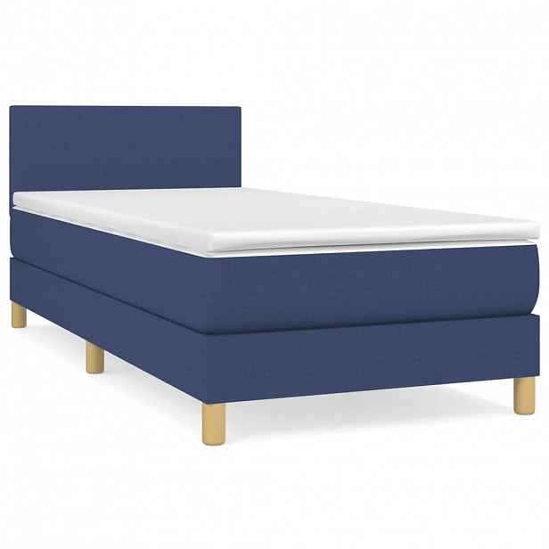 vidaXL Box spring postel s matrací modrá 90x190 cm textil