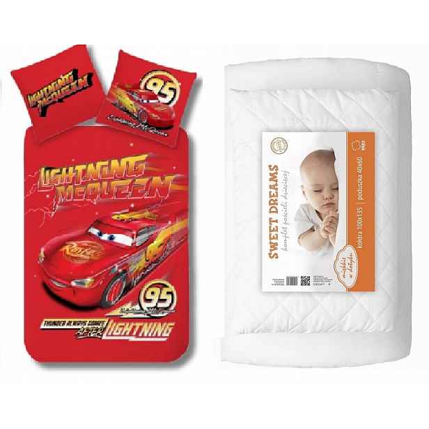 Komplet do postýlky 100x135 Přikrývka Dětské Povlečení Cars Blesk McQUEEN