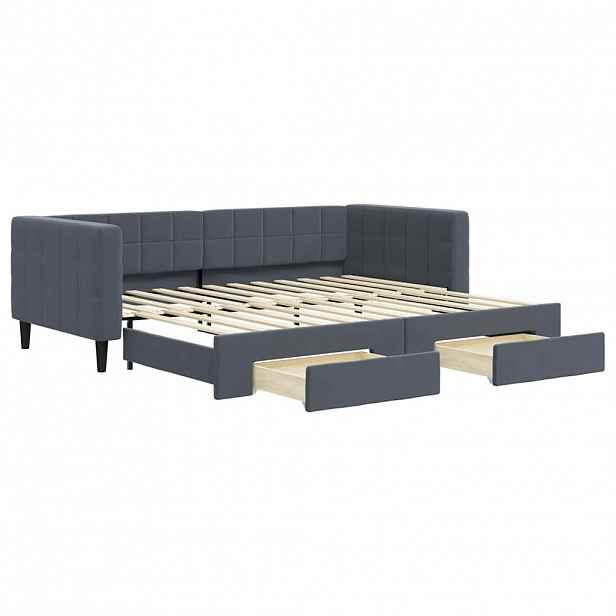vidaXL Válenda s přistýlkou a zásuvkami tmavě šedá 90 x 200 cm samet