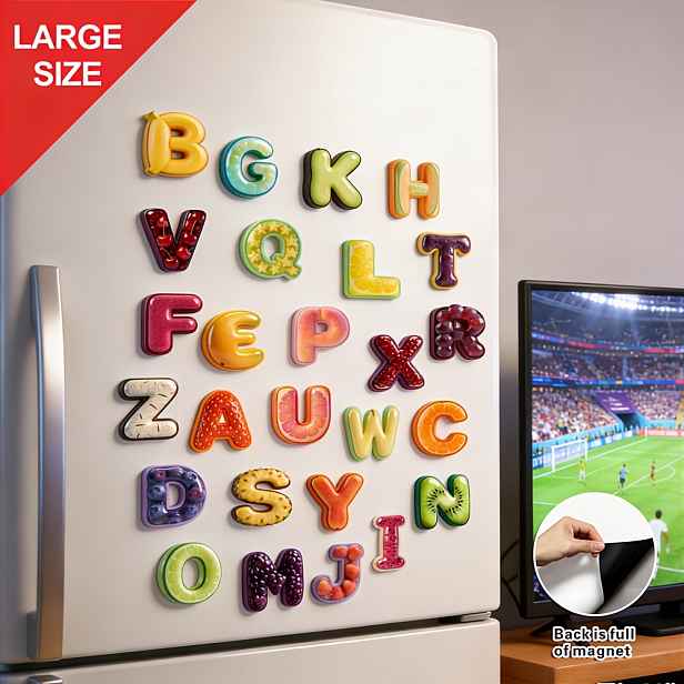 TEMU Sada 26 velkých barevných ABC, vhodná jako magnetky na lednici s ovoce a anglických písmen, vhodná pro dekoraci myček nádobí, ledniček, kovových