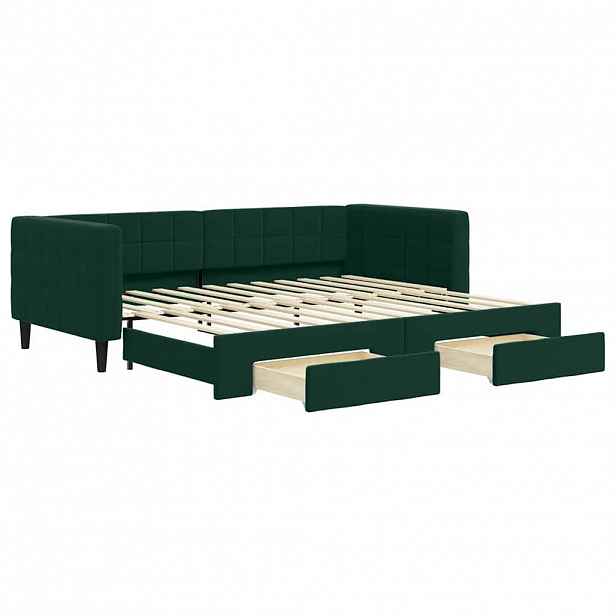 vidaXL Válenda s přistýlkou a zásuvkami tmavě zelená 90 x 200 cm samet