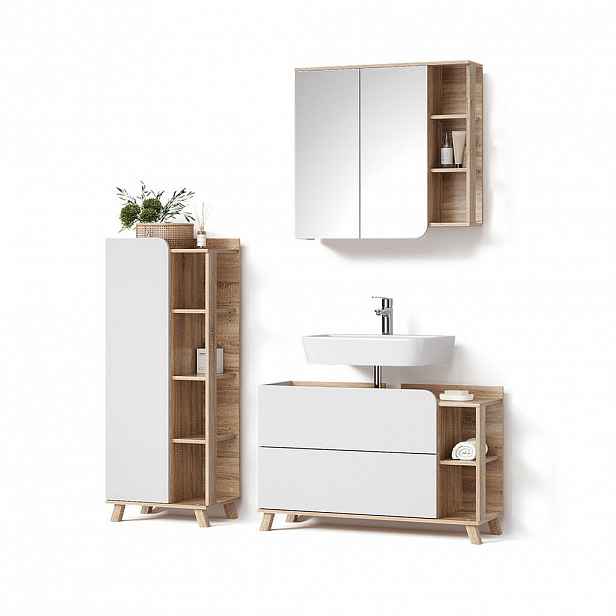 Livinity® KOUPELNOVÝ NÁBYTEK Marano, Sonoma/Bílá, 3dílná