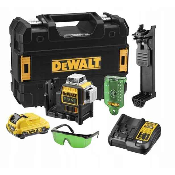 3-paprskový laser 360° zelený do 30 m, 10,8V 2,0Ah DeWALT [DCE089D1G-QW]