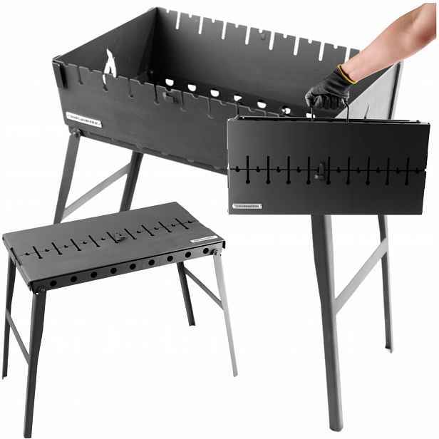 Mangal Grill Kufr na 10 špízů Pouzdro Uhlíkové Skládací Kovové 3 mm