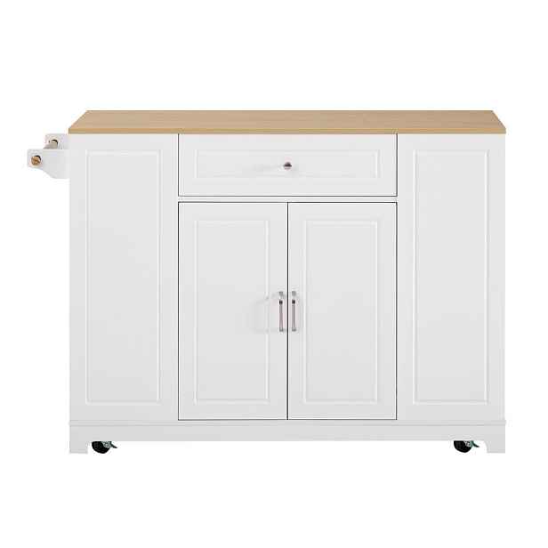 Modenvie KUCHYŇSKÝ ostrůvek z MDF, 131,8 × 40–70 × 93,3 cm, bílý/přírodní, na kolečkách