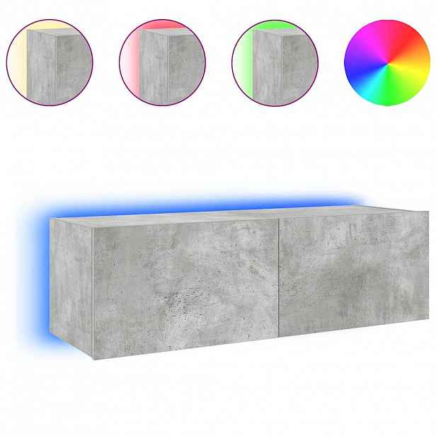 vidaXL Nástěnná TV skříňka s LED osvětlením betonově šedá 100x35x31 cm