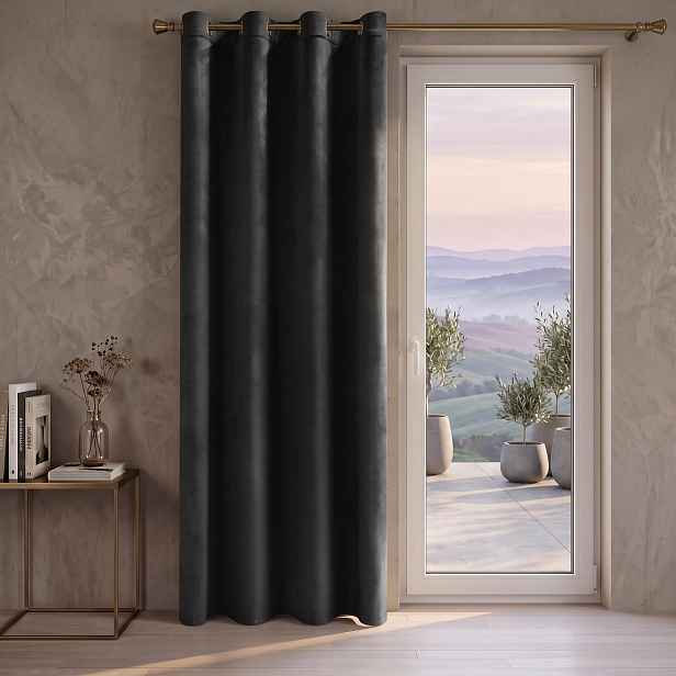 Dekorační závěs Velvet PAULINA černý s kroužky 140x250 cm