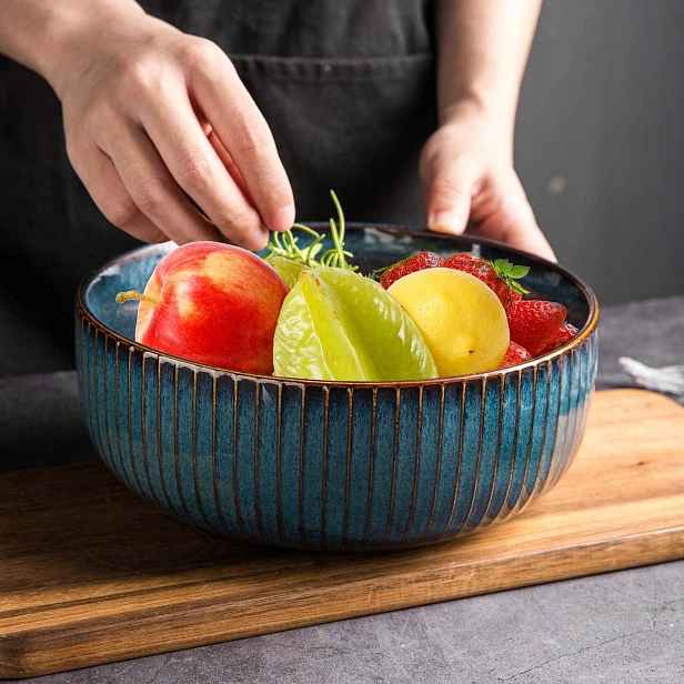 Keramická miska na salát 2 ks, miska na polévku 1800 ml, 21 cm, modrá