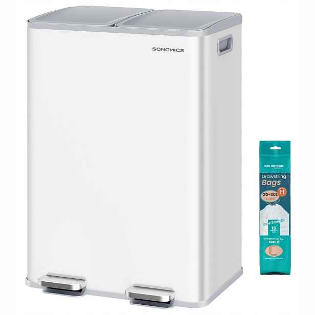 Odpadkový Koš 2 X 30 L Pedál 2 Komory Ocel Bílý Songmics