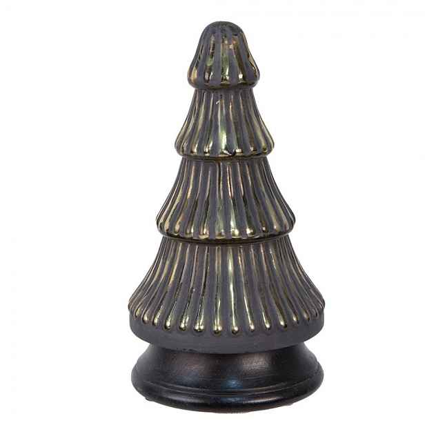 Skleněná vánoční dekorace černozlatého stromečku - 14*25 cm  Clayre & Eef