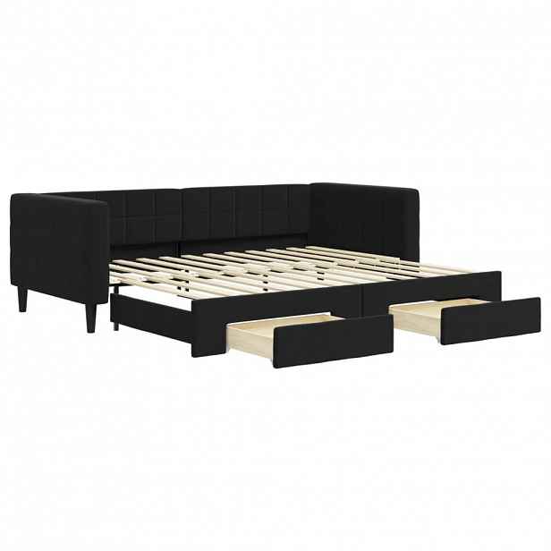 vidaXL Válenda s přistýlkou a zásuvkami černá 90 x 200 cm samet