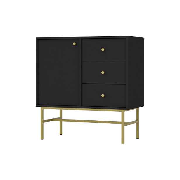 MASSENO KOMODA TORINO, 84/86/41 cm se 3 zásuvkami, počet dvířek: 1, grafitová