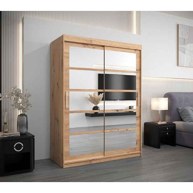 Šatní skříň se zrcadly KARLA - šířka 150 cm, dub artisan